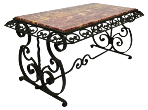 Art Deco Wrought Iron Coffee Table with Marble Top, 1940s