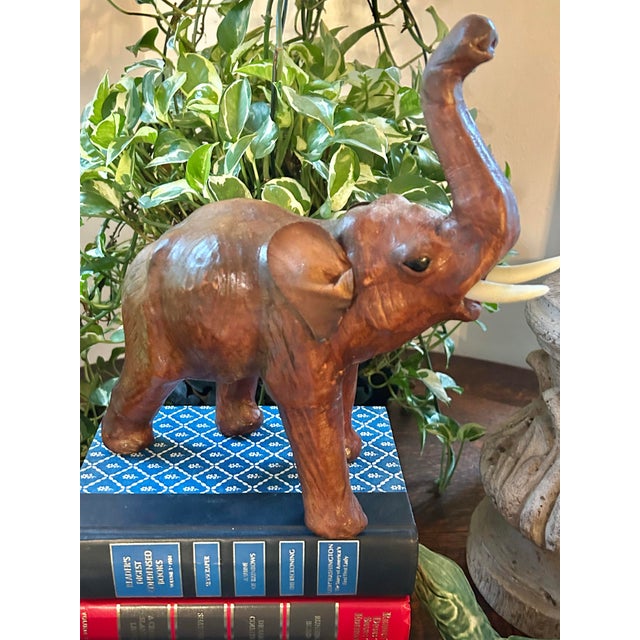 Vintage Leather Wrapped Elephant Model or Figurine For Sale - Image 4 of 12