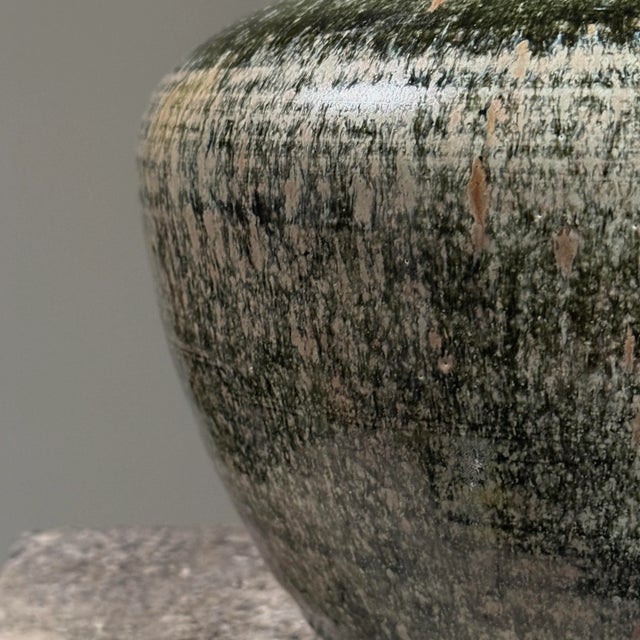 Ceramic Vintage Mid Century Green Glazed Long Neck Ceramic Vase, Signed For Sale - Image 7 of 9