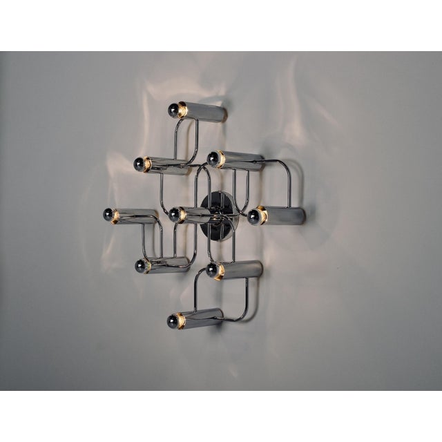 Gaetano sciolari for leola: 1970s chrome ceiling light. Impeccable condition. 1970s. 9 silver e27 led bulbs included. W 65...