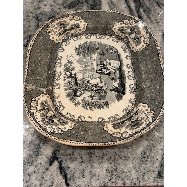 Mid-19th Century English Black Transferware Romantic Scenic Platter, Circa 1850–1870 For Sale - Image 13 of 18