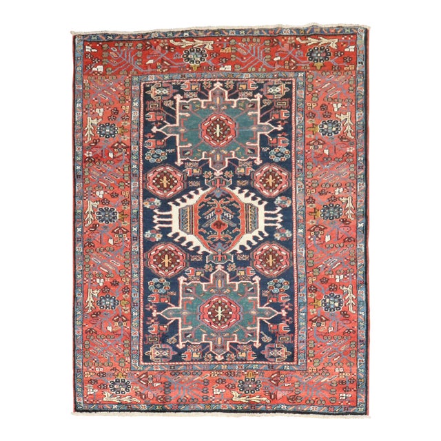 Antique Navy Karadja Heriz Rug, 4'10'' X 6' For Sale