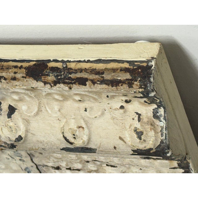 Late 20th Century Distressed White Embossed Tin Architectural Wall Panel, Vintage For Sale - Image 5 of 12