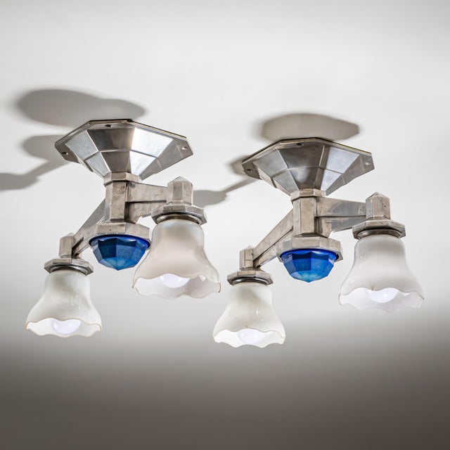 1930s Art Deco Railway Ceiling Lights - Set of Four For Sale - Image 4 of 9