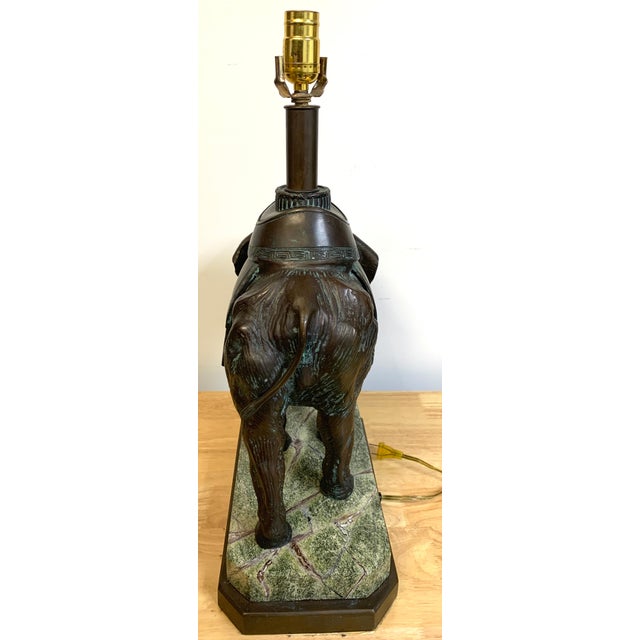 Late 20th Century Maitland-Smith Bronze Asian Elephant Table Lamp on Serpentine Marble Base For Sale - Image 12 of 14