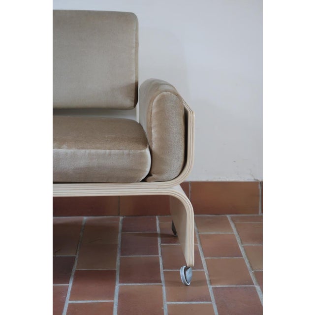 Space Age Bentwood and Velvet Lounge Chair on Castors, 1970s For Sale - Image 10 of 16