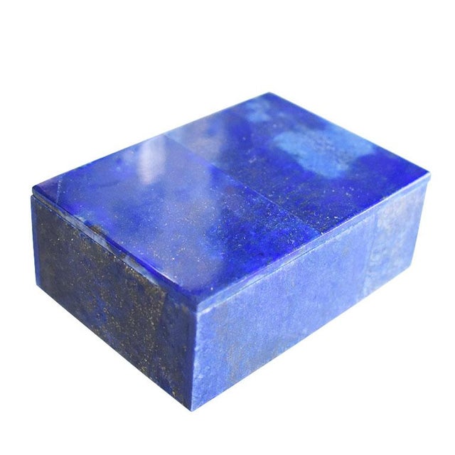 Blue Lapis Lazuli and Marble Stone Rectangular Jewelry or Trinket Box For Sale - Image 4 of 7