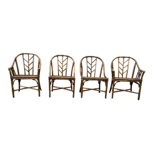 Elinor McGuire San Francisco Set of Four Vintage Bamboo Rattan Occasional Dining Chairs.