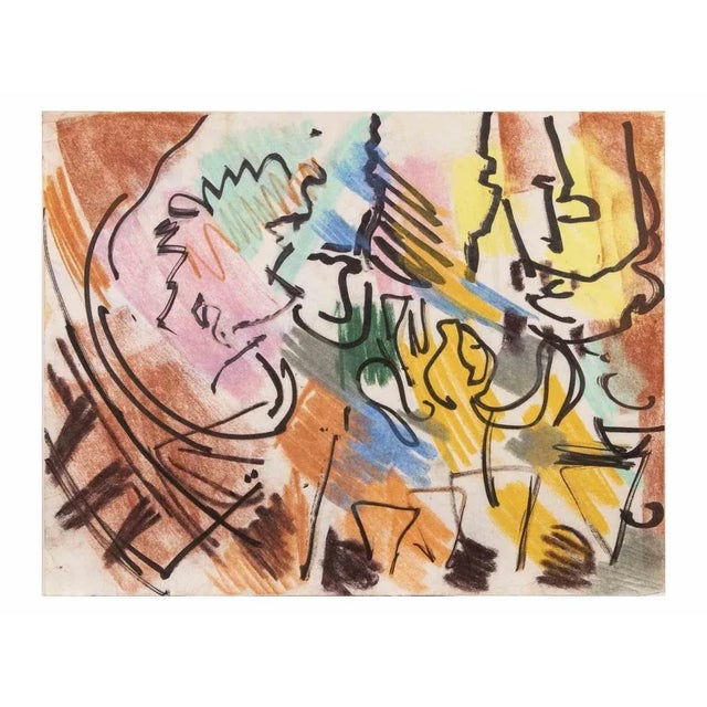 Abstract Composition is a Pastel and Color Markers Drawing realized by Reynold Arnould (Le Havre 1919 - Parigi 1980). Good...