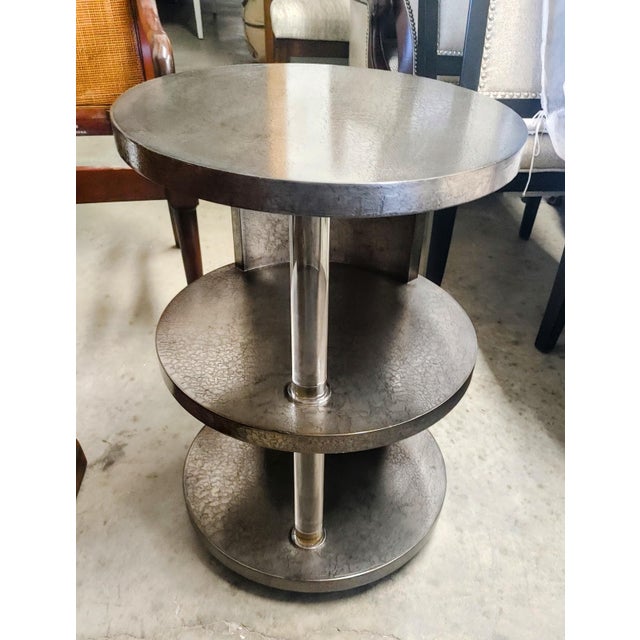 Vanguard Tala Three Tier Stainless Steel Silver Leaf Accent Table Chairish