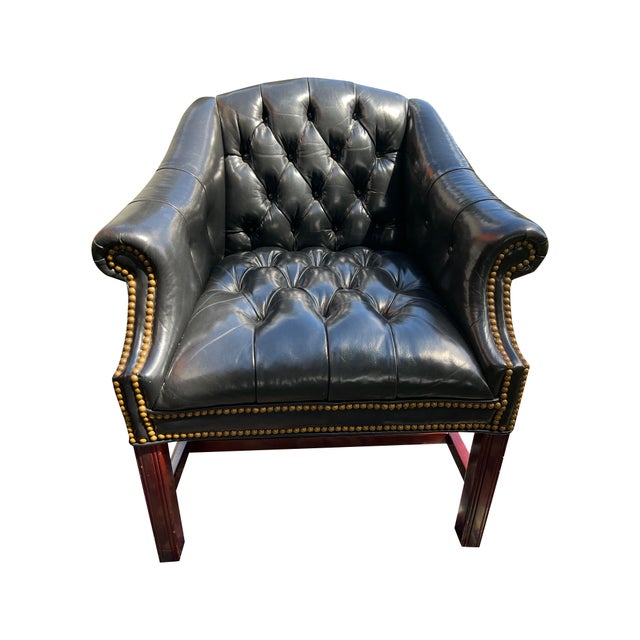 1990s Vintage Chesterfield Style Tufted Chairs in Black a Pair For Sale - Image 5 of 8