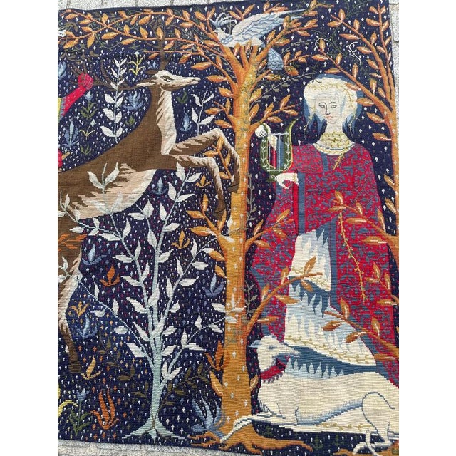 Vintage Hand-Worked Tapestry – Medieval Hunting Scene, Mid-20th Century Beautiful vintage tapestry dating from the...