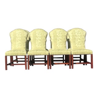Vintage Regency Jacquard Nailhead Dining Chairs - Set of 8 For Sale