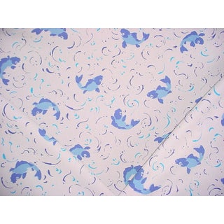 Brunschwig et Fils Canton in Blue - Printed Koi Fish Cotton Upholstery Drapery Fabric - 1-5/8 yards For Sale