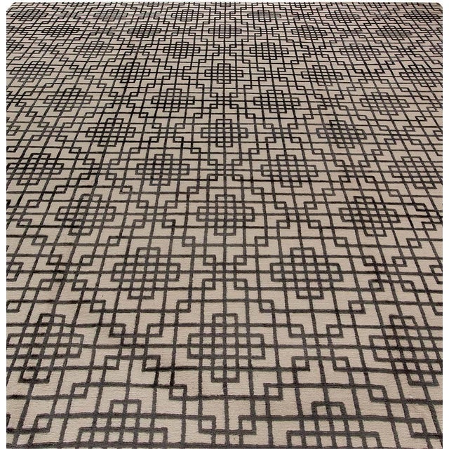 Art Deco Modern Geometric Tibetan Silk Rug in Art Deco Style by Doris Leslie Blau For Sale - Image 3 of 7
