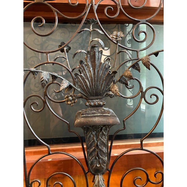 Ebony Vintage Wrought Iron Two Part Screen, Maitland Smith. For Sale - Image 8 of 11