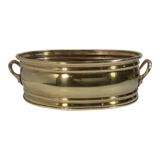 Mid-Century Brass Oval Planter With Side Handle Accents For Sale