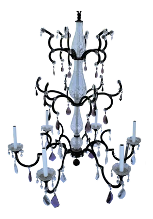 Crystal Chandelier, Iron Frame With Semi-Black Painted Finish & Clear and Amethyst Crystals