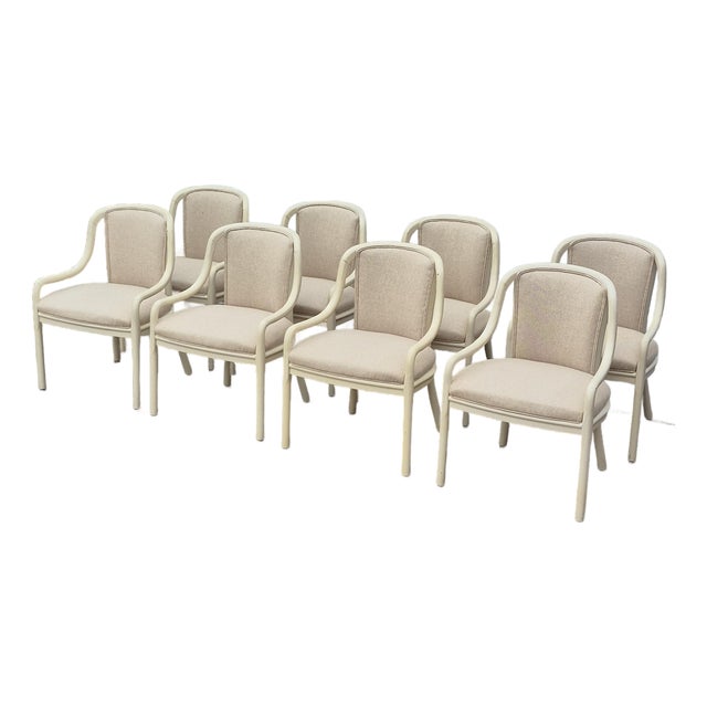1970s Postmodern Cream Bentwood Dining Arm Chairs After Ward Bennett, Set of 8 For Sale