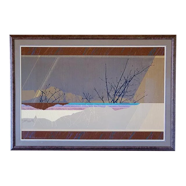 Late 20th Century Mixed Media Collage Depicting Winter Landscape With Embossed Design in Post-Modern Style (Signed and Numbered) For Sale