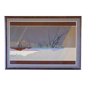 Late 20th Century Mixed Media Collage Depicting Winter Landscape With Embossed Design in Post-Modern Style (Signed and Numbered)