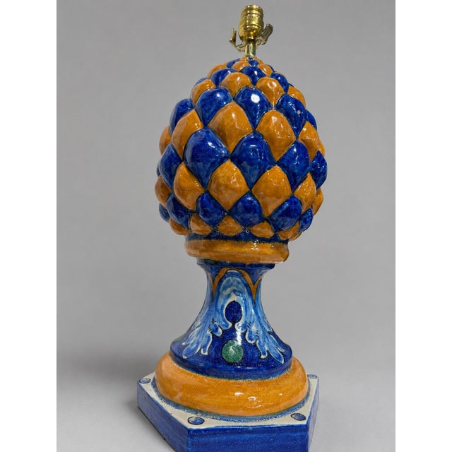 1940s Italian Majolica Ceramic Artichoke-Form Table Lamps - a Pair For Sale In Providence - Image 6 of 9