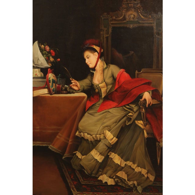 Vintage 20th C. Portrait of Victorian Woman Oil Painting, Signed 'D. Hawkins' For Sale In Philadelphia - Image 6 of 13