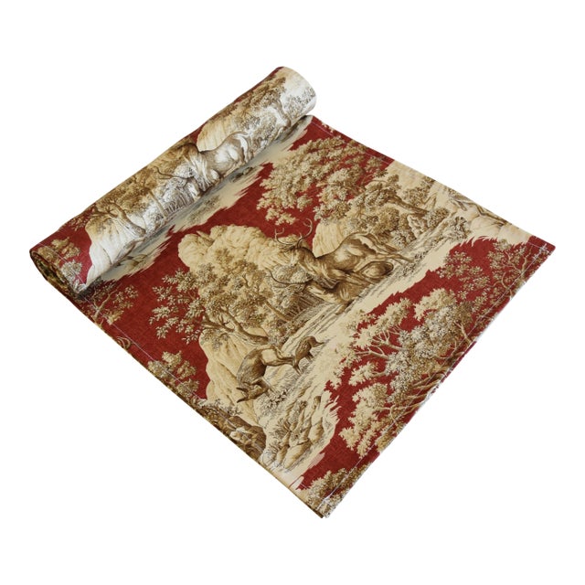 Custom Woodland Nature Deer & Fawn Toile Table Runner 110" Long For Sale