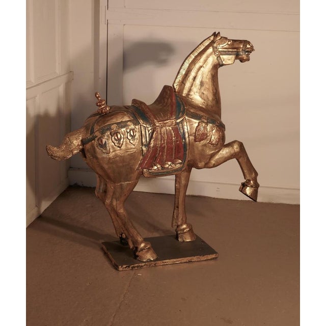Mid-19th Century Carved and Painted Wooden Tang Dynasty Horse, 1850s For Sale - Image 4 of 12