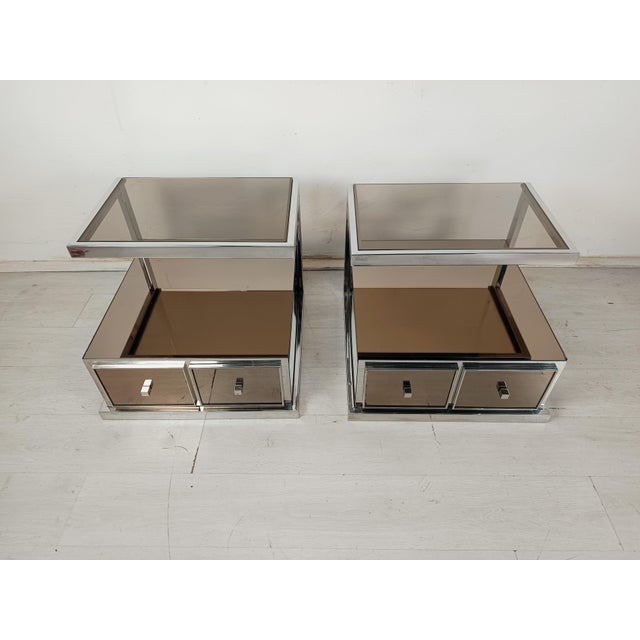 Vintage Chrome Mirrored Bedside Tables by Michel Pigneres, 1970s, Set of 2 For Sale - Image 3 of 18