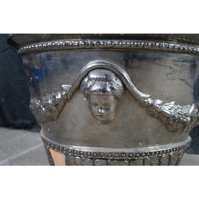 Late 20th Century Italian Neoclassical Figural Acanthus Silver Terracotta Garden Planter 26" For Sale - Image 12 of 13