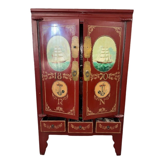 1980s Painted Ship Chandlers Cabinet For Sale - Image 4 of 5