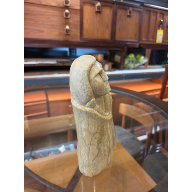 Stone 1970s Navajo Carved Ralph SuZO Soapstone With Turquoise Embellishments Native American Indian For Sale - Image 7 of 7