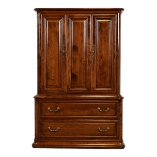 Ethan Allen French Louis Philippe Solid Carved Maple Armoire Dresser or Gentleman's Chest For Sale