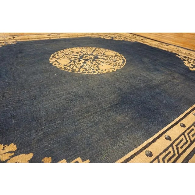 1920s 1920s Blue Navy Medallion Antique Chinese Peking Rug 8' 4" X 7' Knotted Pile Wool Carpet For Sale - Image 5 of 15