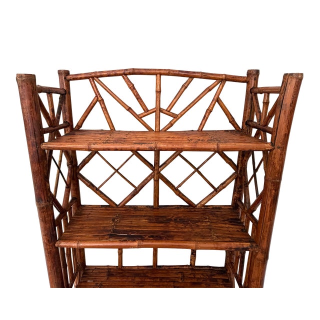 Vintage Chinoiserie Tortoiseshell Bamboo & Rattan 4-Tier Etagere Bookshelf For Sale - Image 12 of 12