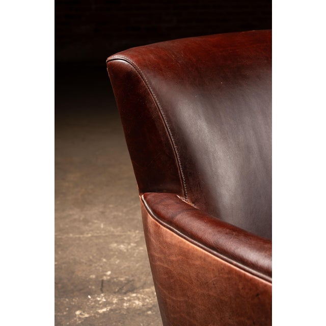 Brown Mid-Century Brown Leather Two-Seat Sofa With Low Profile Frame For Sale - Image 8 of 10