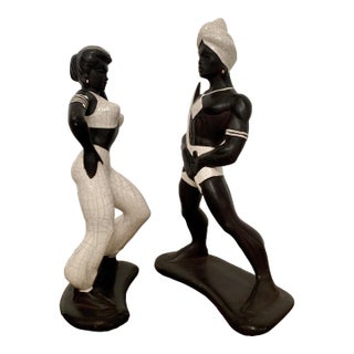 Mid-Century Large Ceramic Arabian Genie Dancers - a Pair For Sale