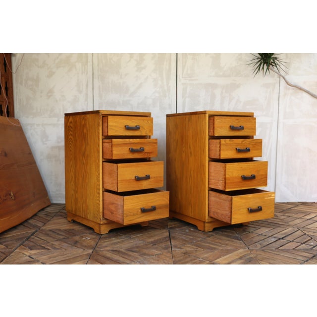 Wood Vintage Pair of 1940s Solid Oak Nightstands For Sale - Image 7 of 18
