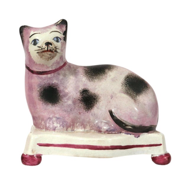 Ceramic Staffordshire Pottery Cats on Cushions, Pair of Lilac Recumbent Figures Circa 1820–1840 For Sale - Image 7 of 8