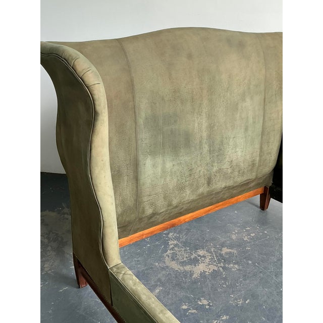 Olive Vintage Ralph Lauren Nubuck Suede Wing Back Bed For Sale - Image 8 of 12