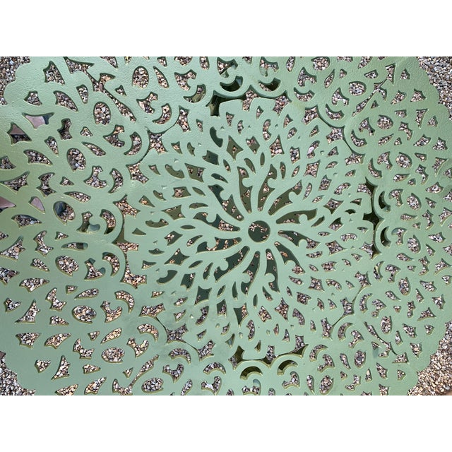 Set of Green Painted Metal Outdoor Garden Furniture: Antique Cameo Pattern, Six Pieces For Sale - Image 16 of 17