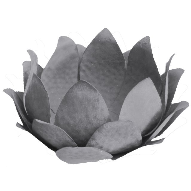 Late 20th Century Vintage Galvanized Metal Lotus Blossom Cachepots / Bowls - A Pair For Sale - Image 5 of 7