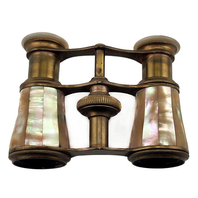 Art Nouveau Antique Chevalier Paris French Brass and Mother-of-Pearl Opera Glasses For Sale - Image 3 of 7