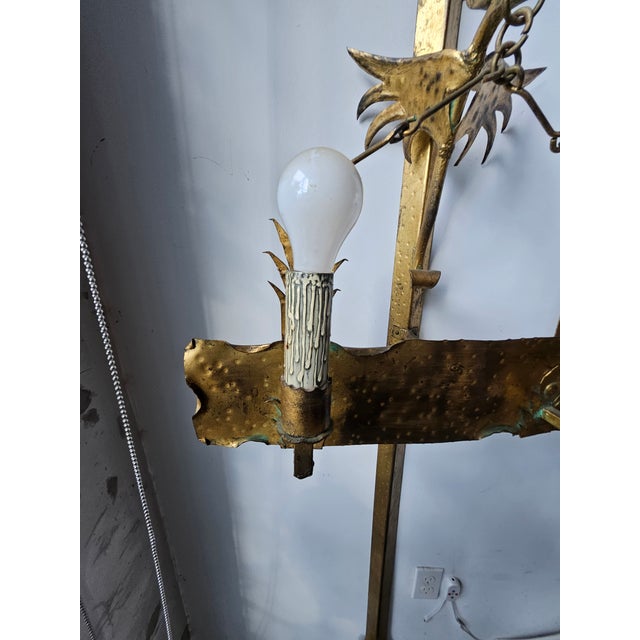 1920s Large 5 Foot 1920's Hammered Ironand Copper Dragon Wall Sconce For Sale - Image 5 of 12