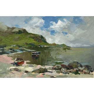 Oil Painting Boats on the Shore of the Endless Sea Yuriy Suprunchuk For Sale