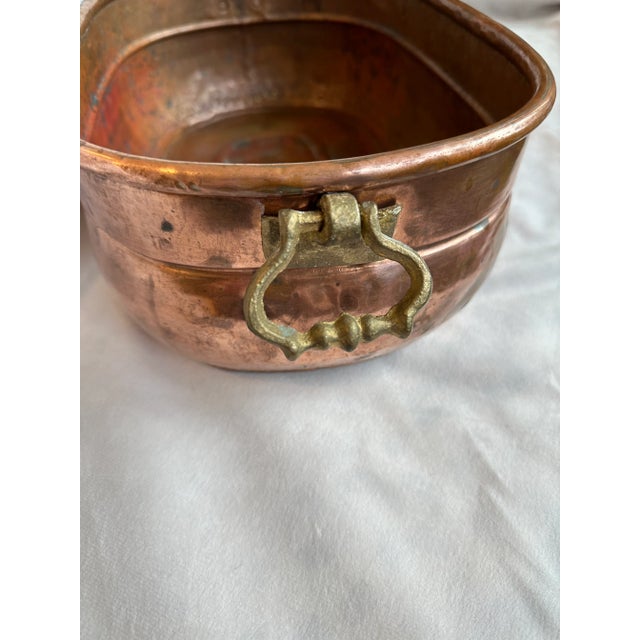 Copper Oval Double Brass Handled Pot Planter Bowl For Sale - Image 4 of 9