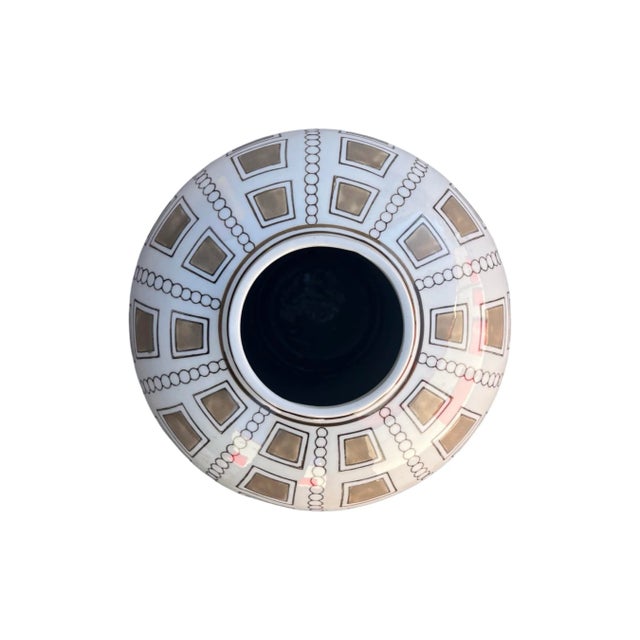 18” Tall Mid Century Modern Cream and Brown Ceramic Vase For Sale - Image 4 of 5