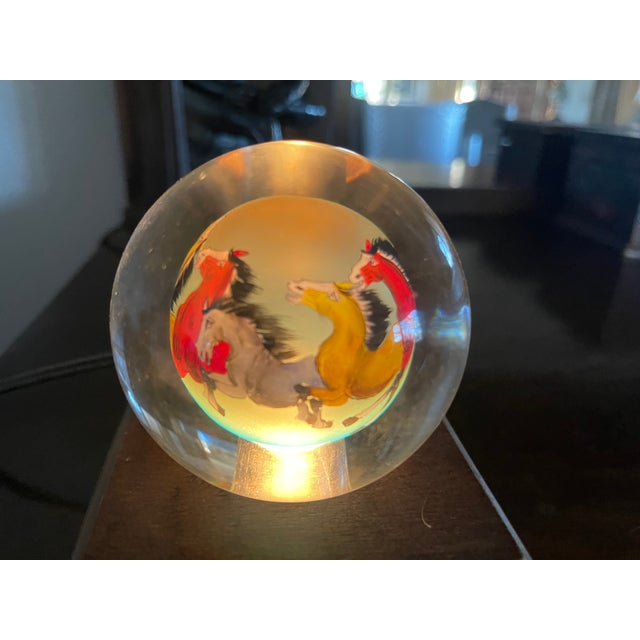 Glass Vintage Chinese Reverse Painting Running Horses Night Lamp For Sale - Image 7 of 9