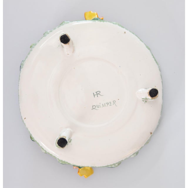 19th Century French Faience Quimper Dancing Couple Pie Crust Plate Footed Dish For Sale - Image 9 of 10